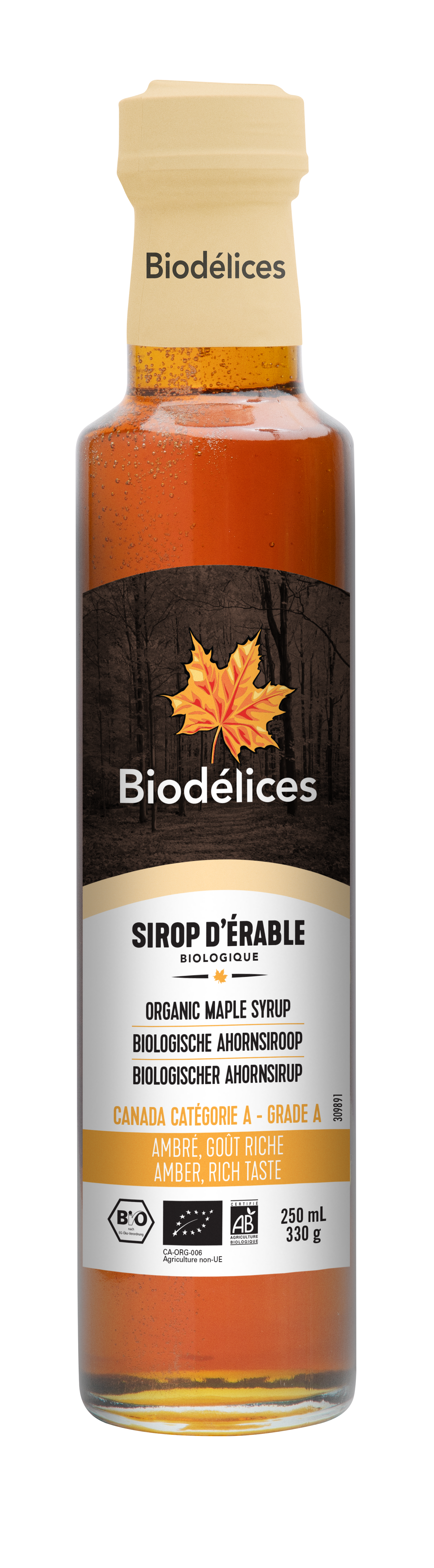 Biodélices -- Sirop d'érable biologique - ambré - 250 ml