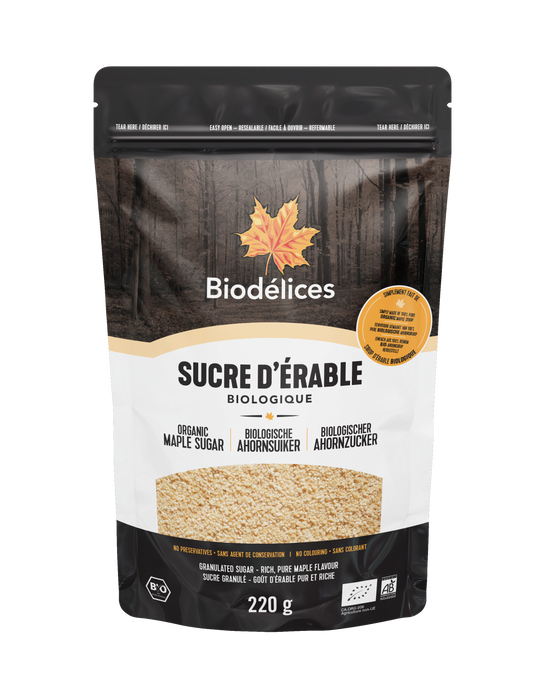 Biodélices -- Sucre fin d'érable biologique - 220 g