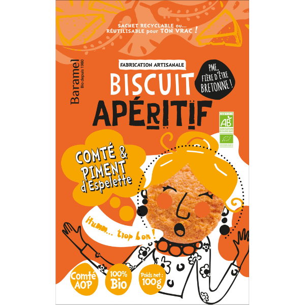 Baramel -- DDM 15.10.2025 Biscuit apéritif comté aop & piment d'espelette bio - 100 g