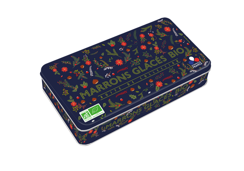 Pellorce & Julien -- Pré-commandes Noël Boites métal 8 marrons glacés pliés or bio - 160 g