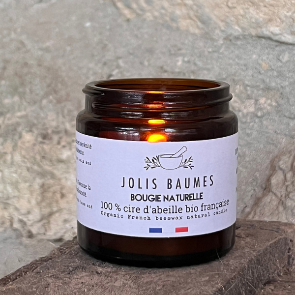 Jolis Baumes -- Bougie cire d'abeille bio 100% naturelle - 80 g
