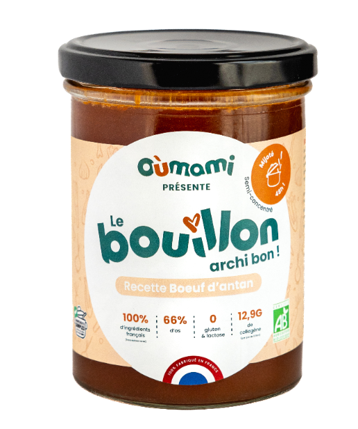 Oumami -- Bouillon bœuf d'antan bio mijoté 48h (3.49g de collagène/100mL) - 370 mL