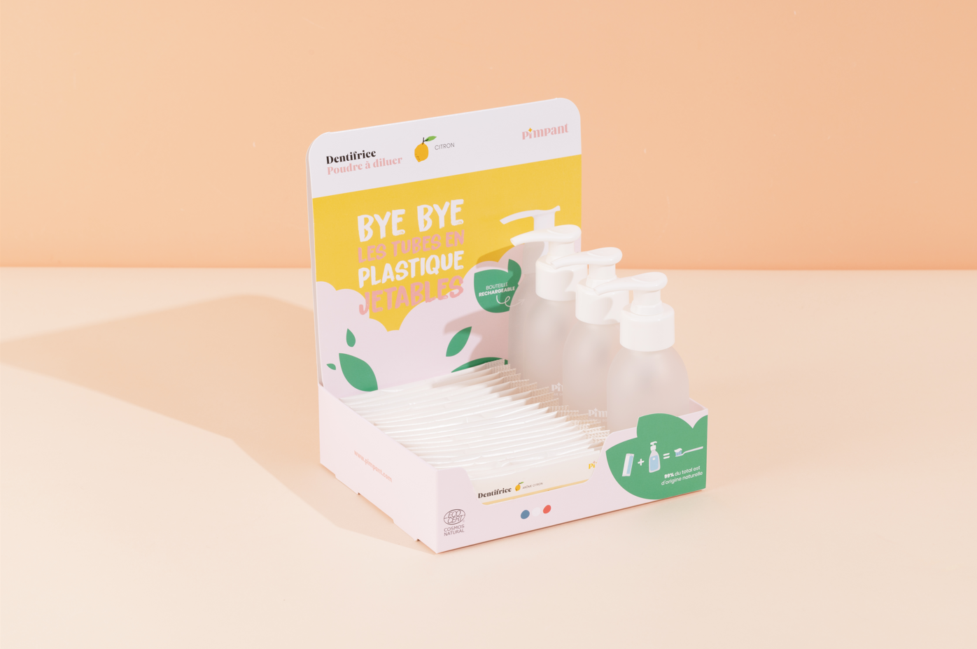 Pimpant -- Présentoir dentifrice citron (20 dentifrices + 3 bouteilles)
