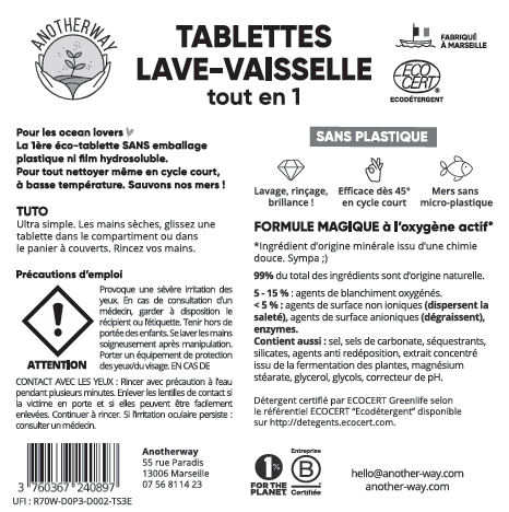 Anotherway -- Etiquettes tablettes lave vaisselle Vrac - 50 unités