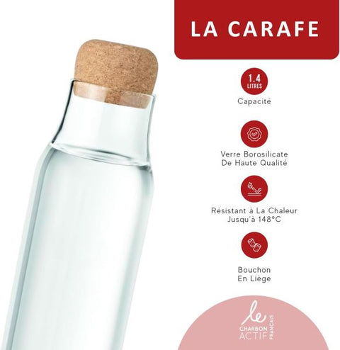 Carafe filtrante en verre borosilicate + 1 filtre à eau naturel  - 2