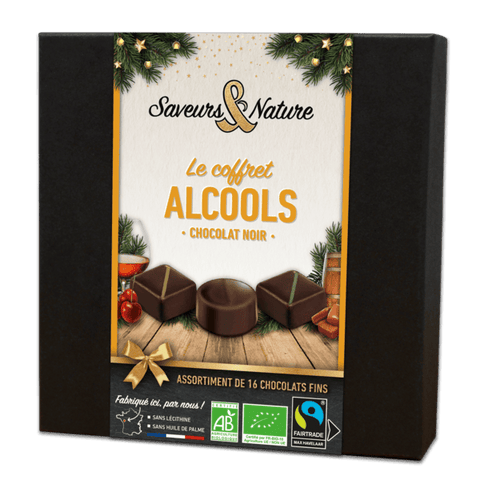 Coffret assortiment de 16 chocolats noirs bio aux alcools - 1
