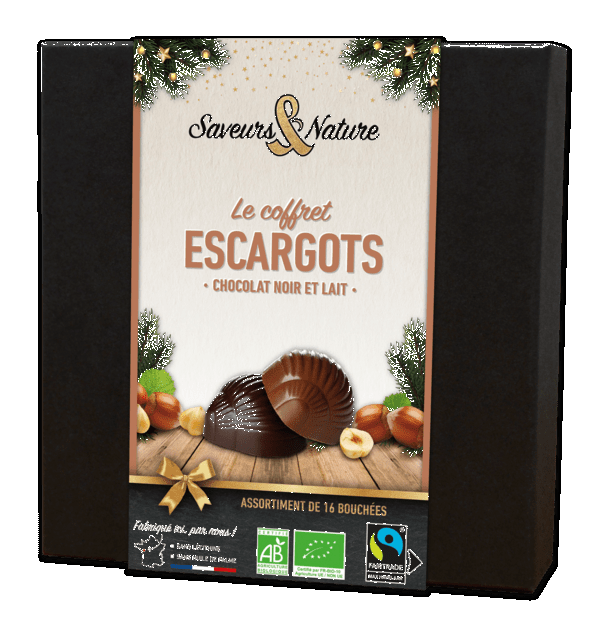 Coffret de 16 escargots praliné noisette enrobés de chocolat noir et lait - 1