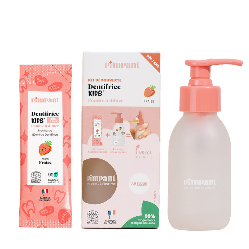 Pimpant -- Kit découverte dentifrice kids fraise  (1 bouteille + 1 recharge)