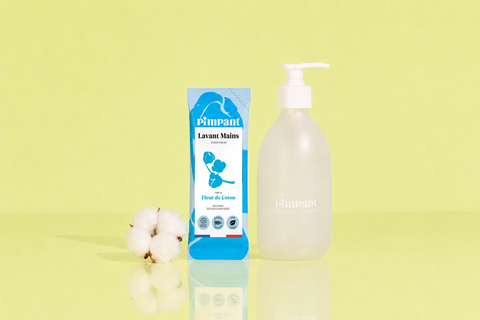 Pimpant -- Kit découverte Lavant mains fleur de coton poudre à diluer - 1 bouteille + 1 recharge