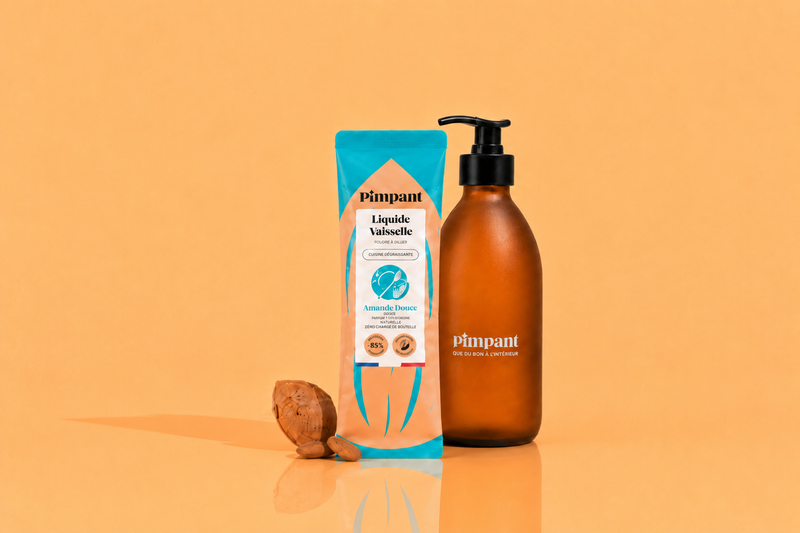 Pimpant -- Kit découverte liquide vaisselle amande (1 bouteille + 1 stick) - 250 ml