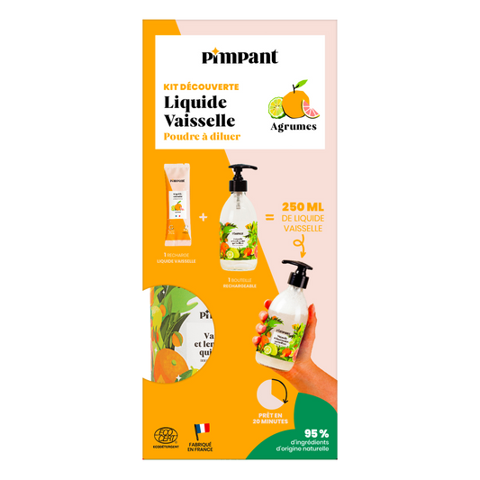 Pimpant -- Kit découverte liquide vaisselle agrumes (1 bouteille + 1 stick) - 250 ml