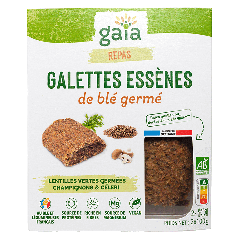 Gaia -- Galettes essènes de blé germé lentilles germées champignons et céleri - 2 x 100 g