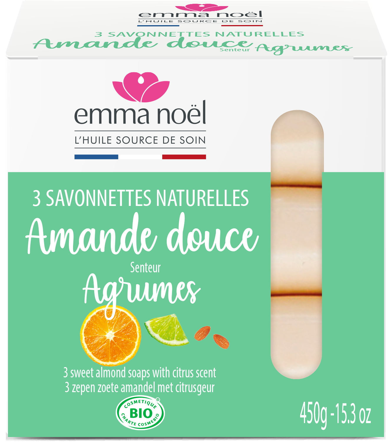 Emma Noël -- Savonnettes amande douce bio - 3 x 150 g