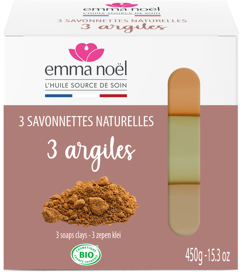 Emma Noël -- Savonnettes 3 argiles bio - 3 x 150 g