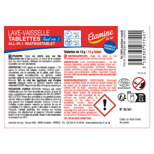 Etamine Du Lys -- Etiquettes pour les tablettes lave-vaisselle tout en 1 (rouleau) - x 50