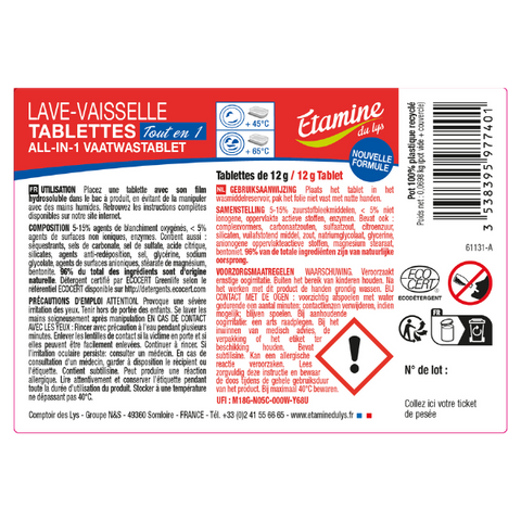 Etamine Du Lys -- Etiquettes pour les tablettes lave-vaisselle tout en 1 (rouleau) - x 50