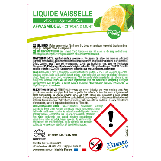 Etamine Du Lys -- Etiquettes pour le liquide vaisselle ultra dégraissant citron-menthe (rouleau) - x 50