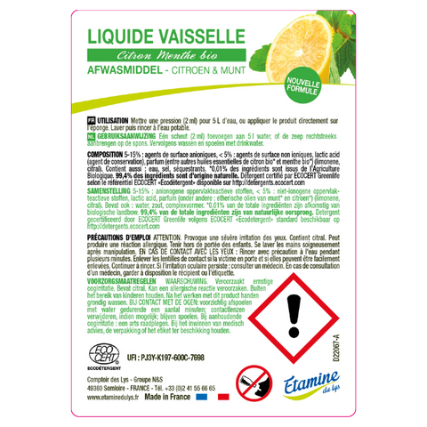 Etamine Du Lys -- Etiquettes pour le liquide vaisselle ultra dégraissant citron-menthe (rouleau) - x 50