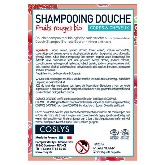 Coslys -- Etiquettes pour le shampoing douche fruits rouges (rouleau) - x 50