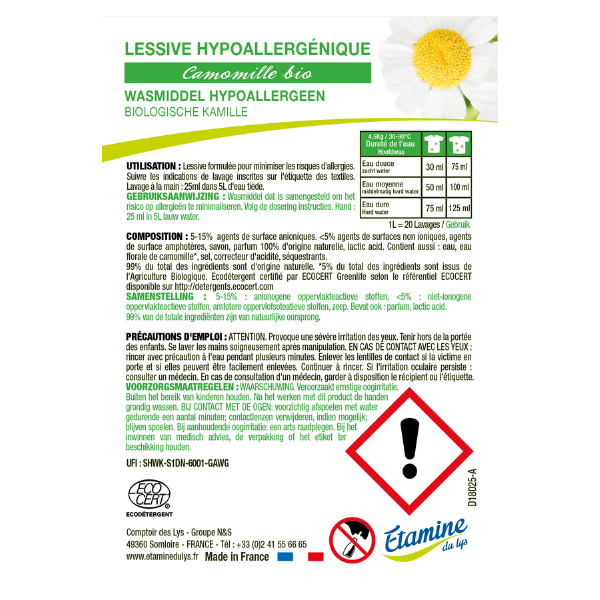 Etamine Du Lys -- Etiquettes pour la lessive hypoallergénique camomille (rouleau) - x 50