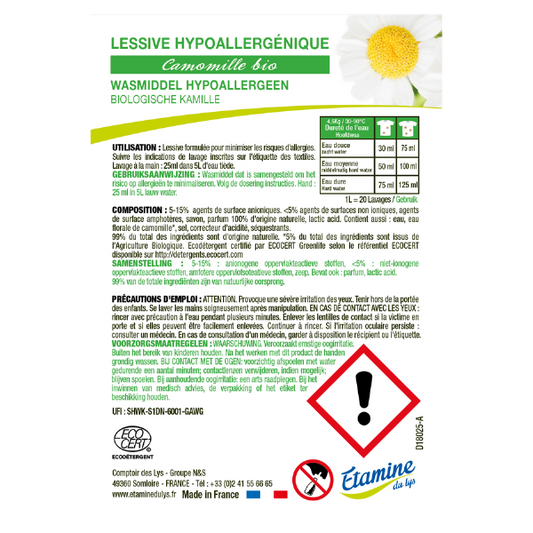 Etamine Du Lys -- Etiquettes pour la lessive hypoallergénique camomille (rouleau) - x 50