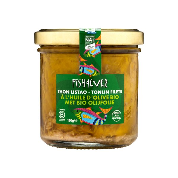 Filets de thon listao à l'huile d'olive extra vierge bio (en pot de verre) - 1