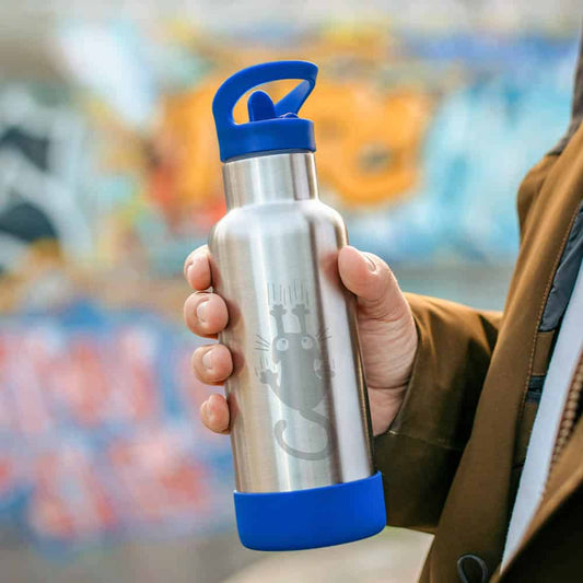 Gaspajoe -- Gourde isotherme funky inox gravure  chats bleu electrique - 500 ml