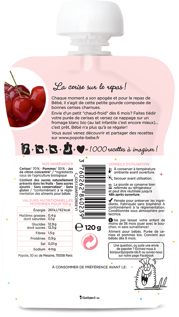 Gourde compote cerise bio - 2