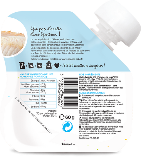 Gourde purée colin bio - 60 g - 2