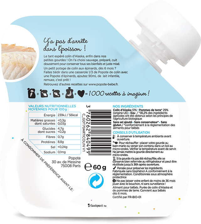 Gourde purée colin bio - 60 g - 2