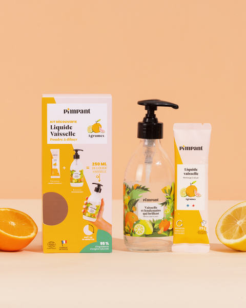 Pimpant -- Kit découverte liquide vaisselle agrumes (1 bouteille + 1 stick) - 250 ml