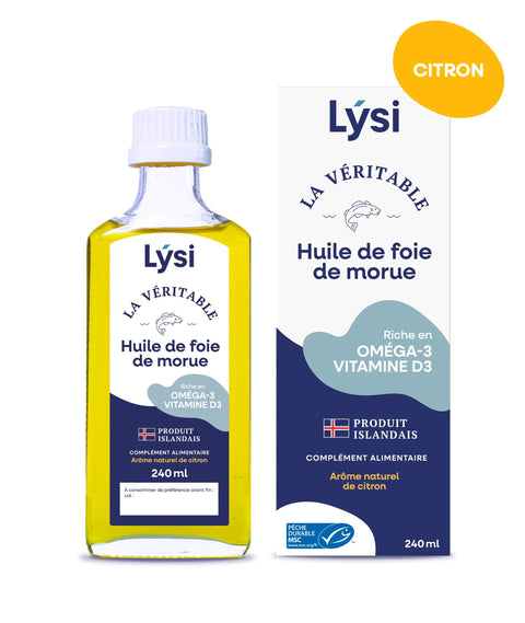 Lysi -- La véritable huile de foie de morue citron (origine Islande) - 240 mL