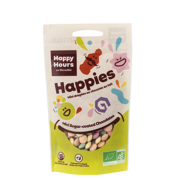 Happies - mini-dragées chocolat multicolores bio en sachet - 1