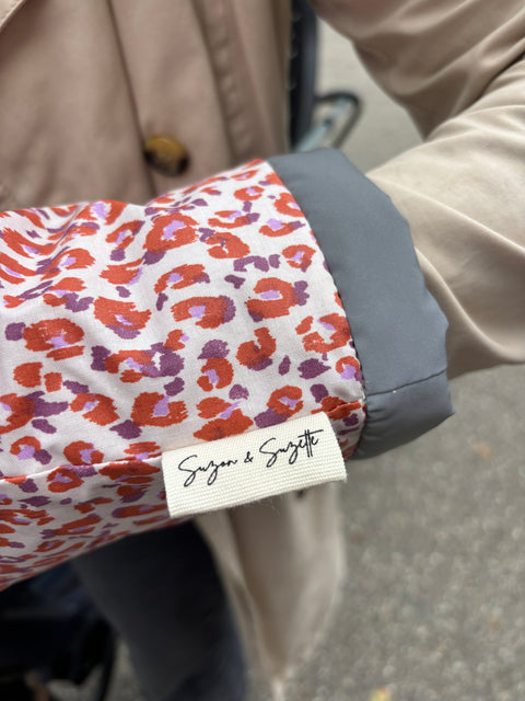 Suzon Suzette -- Manchon réfléchissant guidon droit adulte Léopard violet (anti froid anti pluie) Par paire