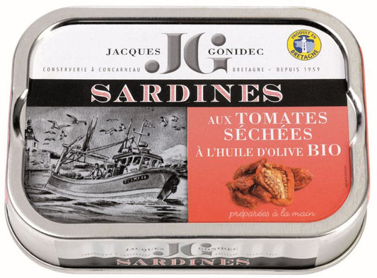 Jacques Gonidec -- Sardines aux tomates séchées à l'huile d'olive bio - 115 g