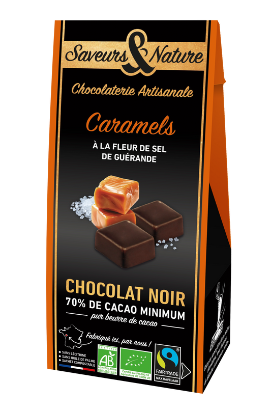 Saveurs & Nature -- Pré-commandes noël Ballotin de caramels à la fleur de sel enrobés de chocolat noir bio - 150 g