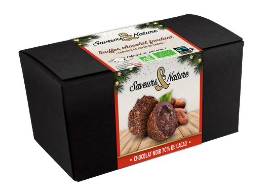 Saveurs & Nature -- Pré-commandes noël Truffes chocolat fondant et copeaux de fèves de cacao bio - 140 g