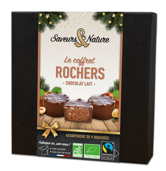 Saveurs & Nature -- Pré-commandes noël Coffret 9 mini rochers pralinés noisette enrobés de chocolat au lait bio - 135 g