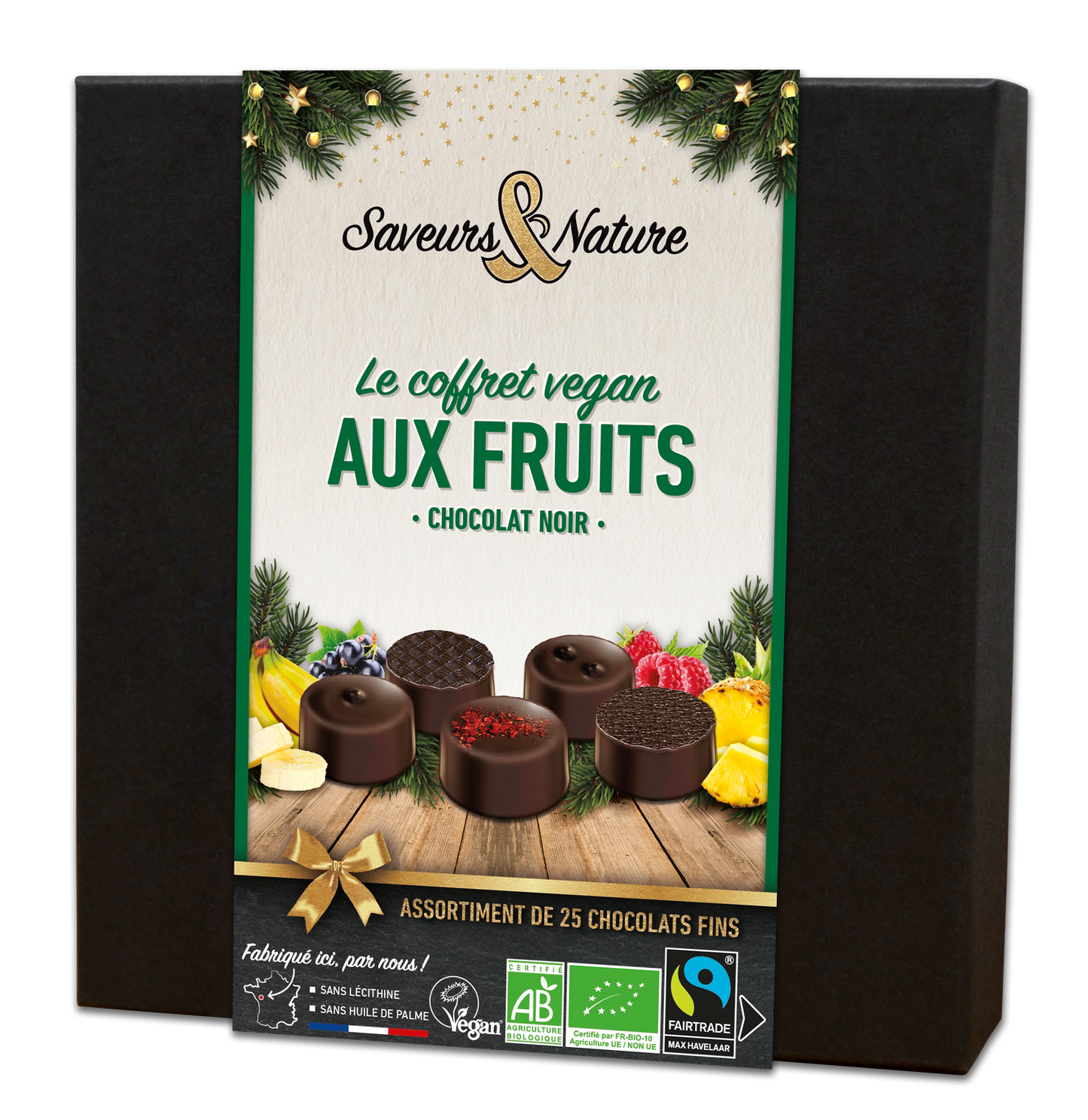 Saveurs & Nature -- Pré-commandes noël Coffret assortiment de bonbons de chocolats noir aux fruits - 25 chocolats