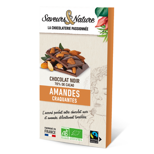 Saveurs & Nature -- Tablette de chocolat noir bio 70% de cacao minimum amandes craquantes - 80 g