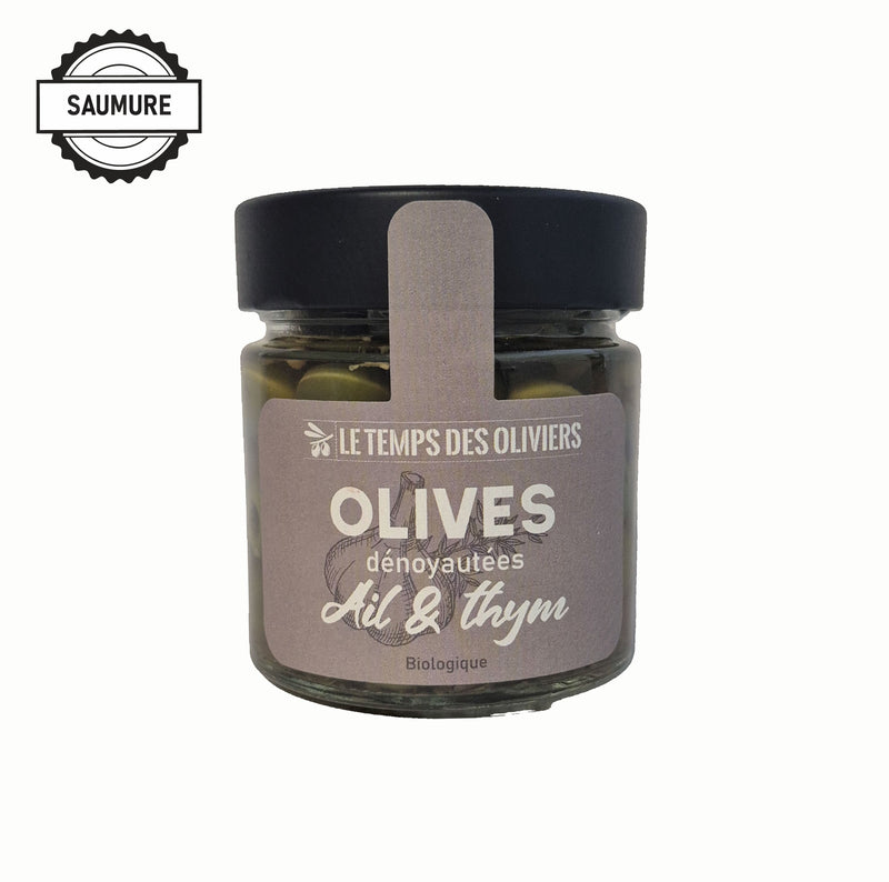 Le temps des oliviers -- Cocktail olives ail & thym bio (saumure) - 90 g