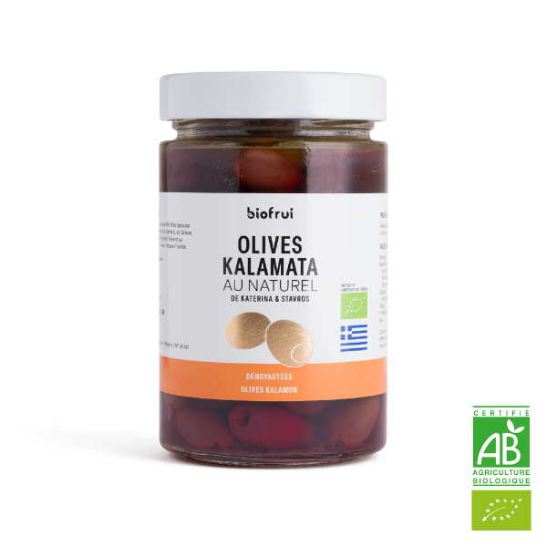 Biofrui -- Olive kalamon noire de kalamata dénoyautée en saumure traditionnelle bio - 190 g