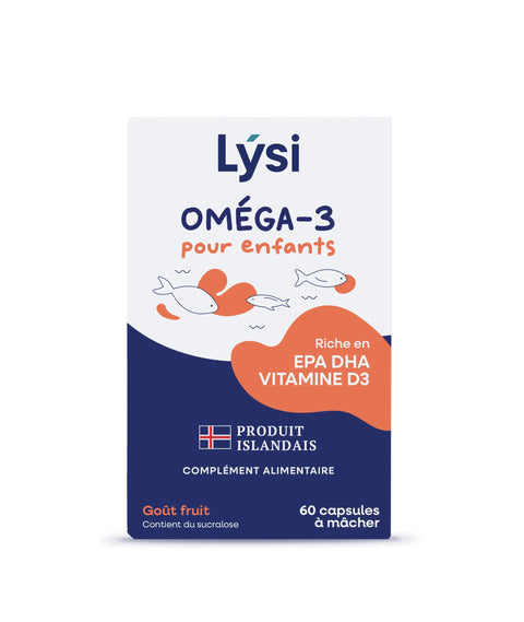 Lysi -- Oméga 3 enfant à mâcher (goût fruits) (origine Islande) - 60 capsules de 600mg