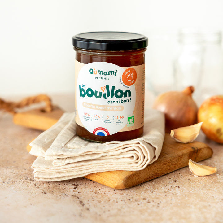 Oumami -- Bouillon bœuf d'antan bio mijoté 48h (3.49g de collagène/100mL) - 370 mL