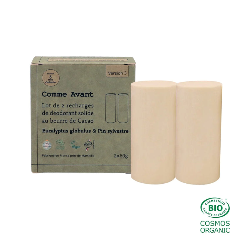 Comme Avant -- Déodorant solide au beurre de cacao eucalyptus et pin sylvestre (recharges) - 2x60g