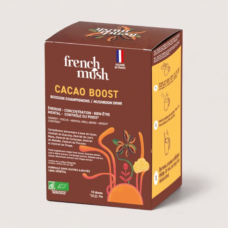 French Mush -- Cacao boost bio (aux champignons fonctionnels) 10 dosettes - 50 g