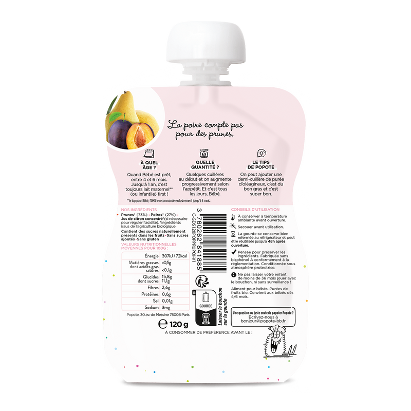 Popote -- Gourde prunes poire - 120 g