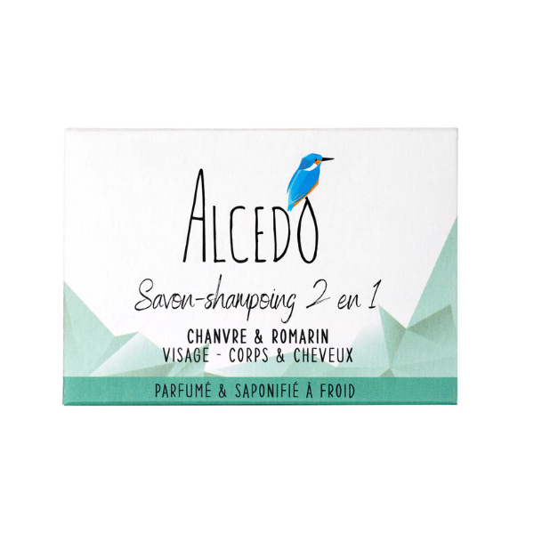 Alcedo -- Savon-shampoing 2 en 1 chanvre & romarin (avec étui) - 100 g