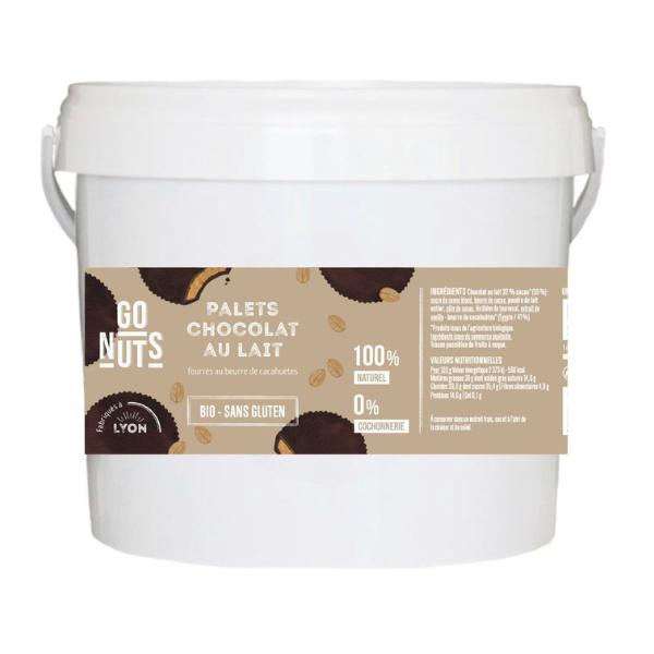 Go Nuts -- Palets chocolat lait fourrage beurre de cacahuètes bio Vrac - 2,5kg (env. 150 palets)