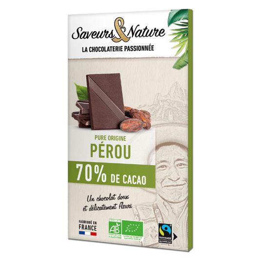 Saveurs & Nature -- Tablette de chocolat noir bio 70% de cacao pure origine pérou - 80 g